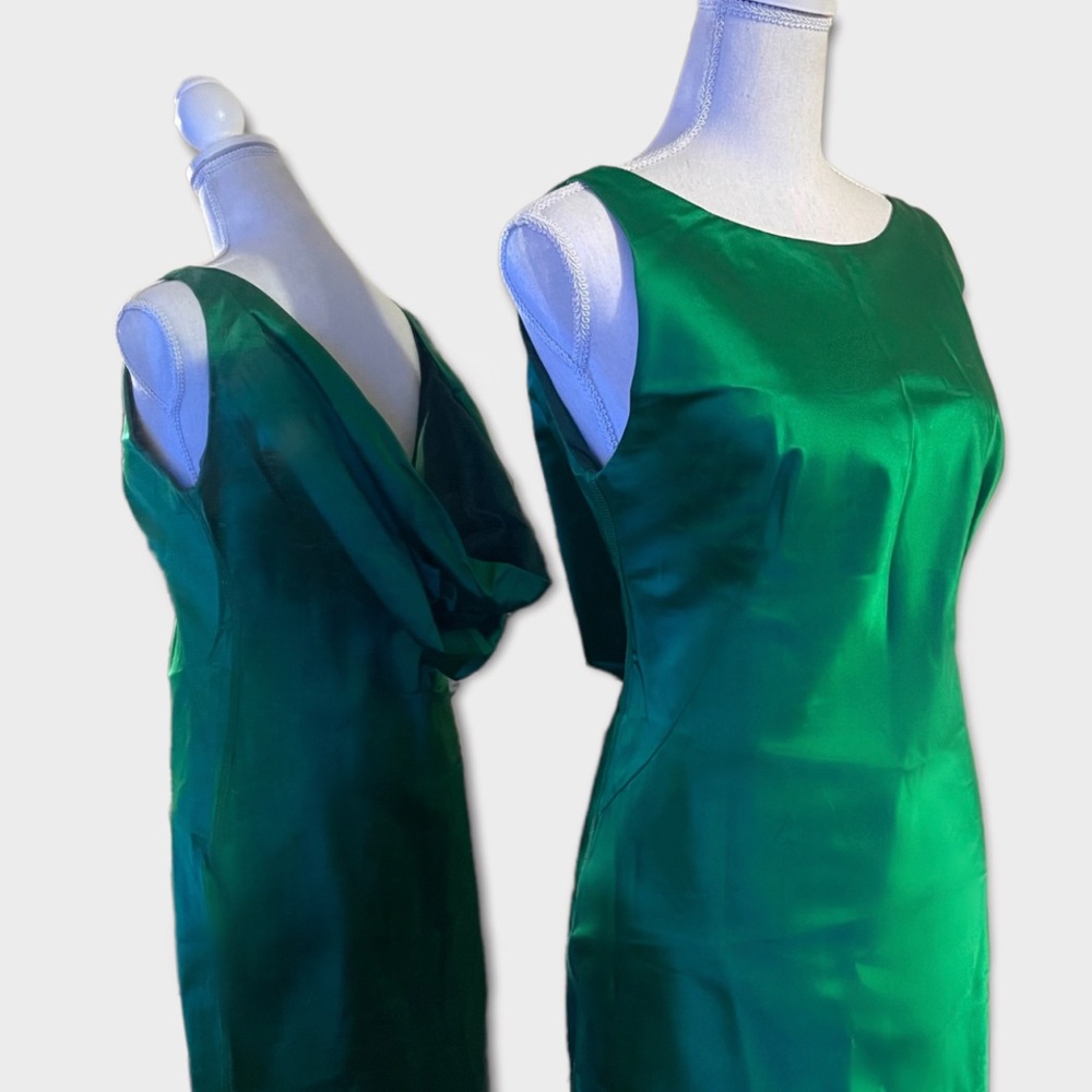 PRADA DRESS Kelly Green Silk 42 6 8 Open Low Cowl Back LIKE NEW stunning!